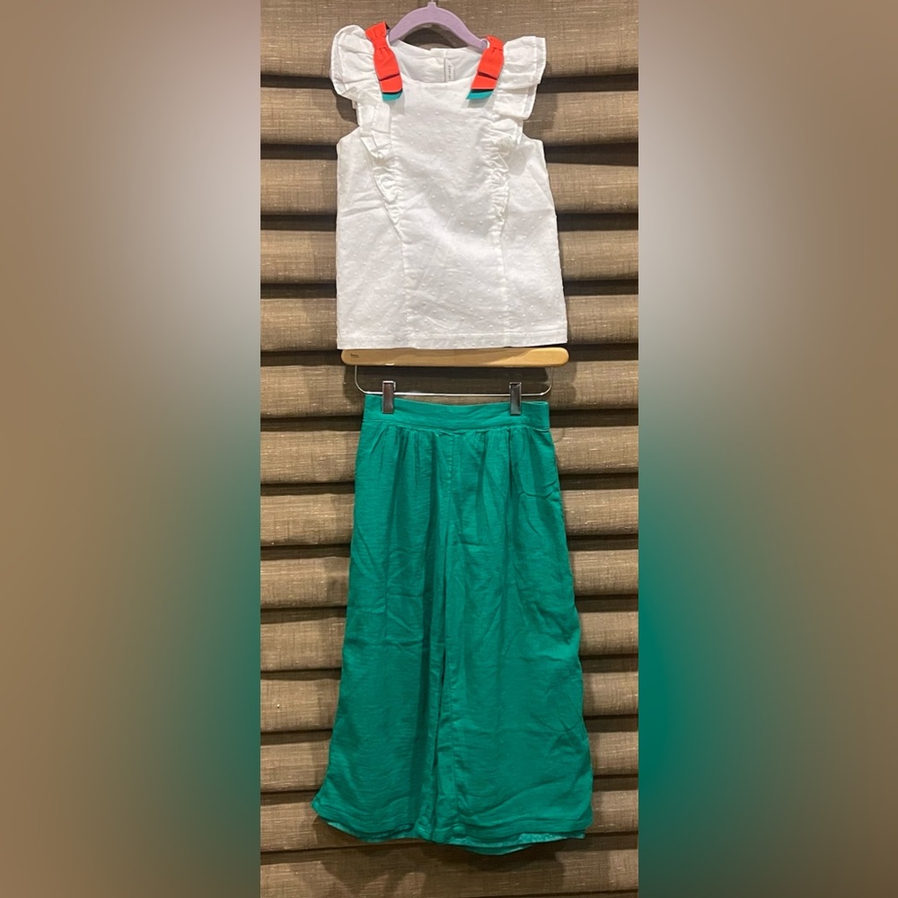 Janie & Jack Outfit Green & White Size 7